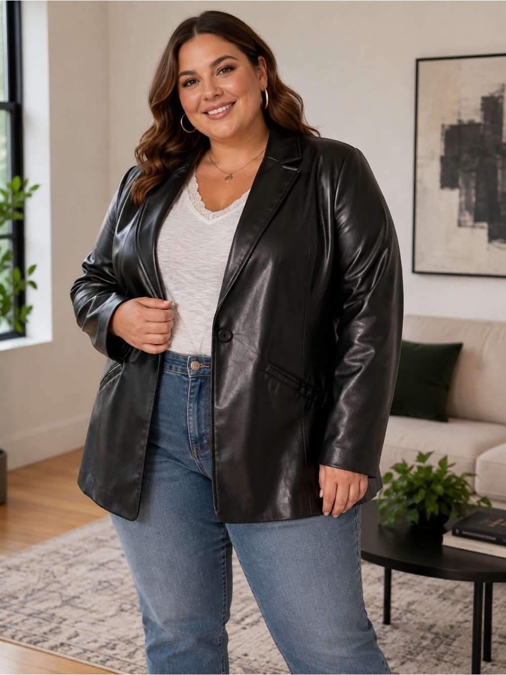 2XL TORRID Black Faux Leather Blazer with Single-Button Closure-EUC- AS IS